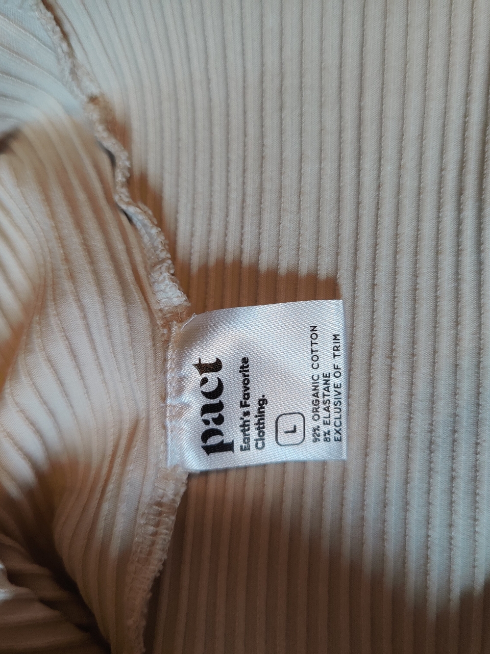 Pact Women's Ribbed Long-Sleeve V-Neck Top in Light Cream - Picture 6 of 6